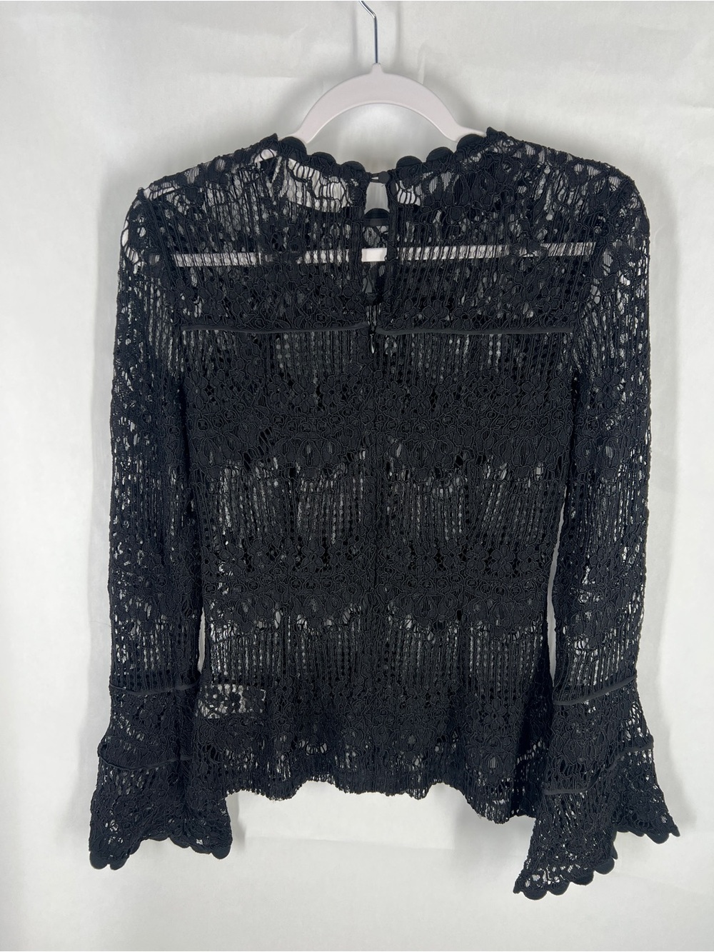 N/Nicholas Black Sheer Lace Long Bell Sleeve Blouse Top Size 4 - Picture 11 of 16